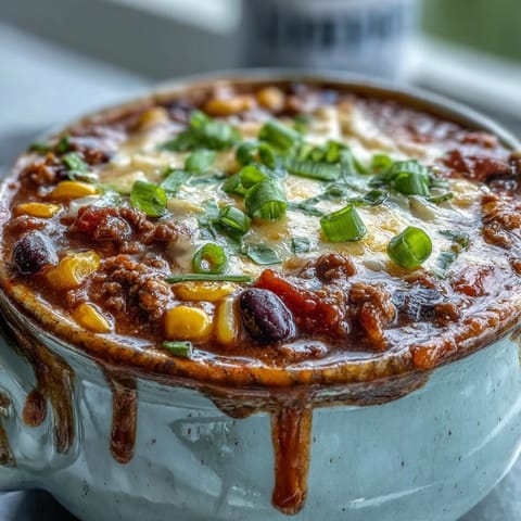 Hearty Creamy Taco Soup ladled from a Dutch oven, garnished with cilantro and crushed tortilla chips for satisfying crunch.