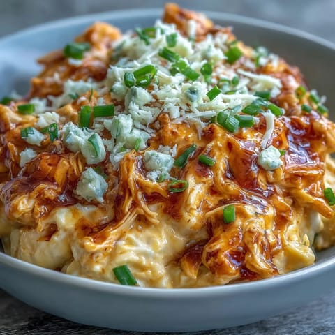 Warm, bubbly Crock Pot Buffalo Chicken Dip in a slow cooker, garnished with extra shredded cheese for game day.  