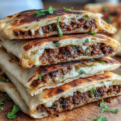 Two grilled Crispy Lebanese Arayes halves are served with creamy garlic yogurt and fresh lemon.