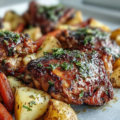 Crispy Ranch Sheet Pan Chicken & Veggies roasted with golden potatoes and sweet carrots. 