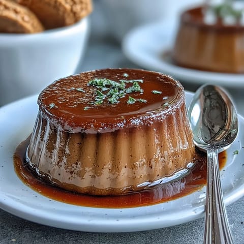 Silky hojicha panna cotta infused with roasted green tea, offering a creamy texture and subtle smoky aroma.