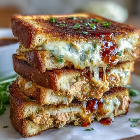 Two hearty sandwiches filled with zesty tuna salad, gooey provolone, and a bold kick from Calabrian chili peppers.  