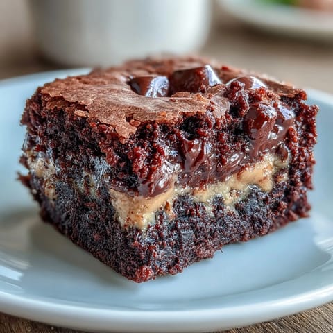 Fudgy sourdough discard brownies with a creamy peanut butter swirl baked to perfection in an 8x8-inch pan.  