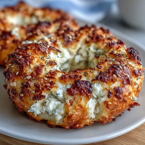 Homemade cottage cheese protein bagels with golden crust and chewy texture, perfect for a high-protein breakfast or snack.  