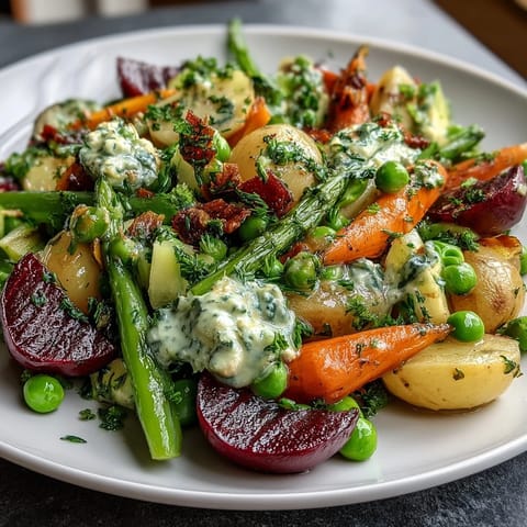 Spring vegetable board with radishes, peas, and herb dip, arranged on a rustic wooden platter for a fresh, colorful appetizer.