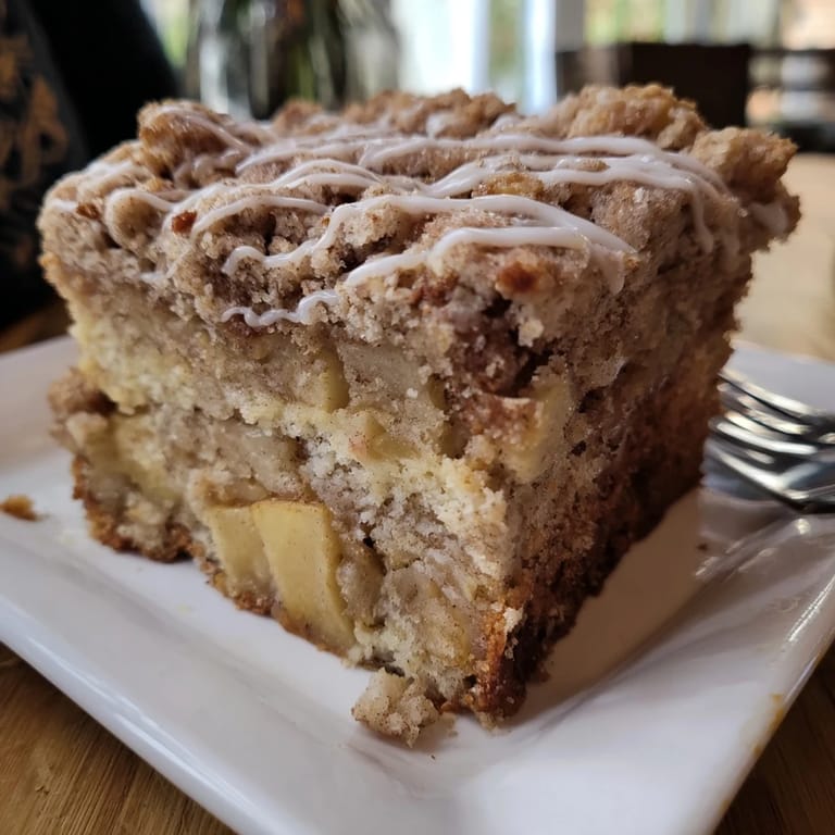 Cinnamon and apple-filled Warm Apple Streusel Coffee Cake, perfect with your morning coffee.  