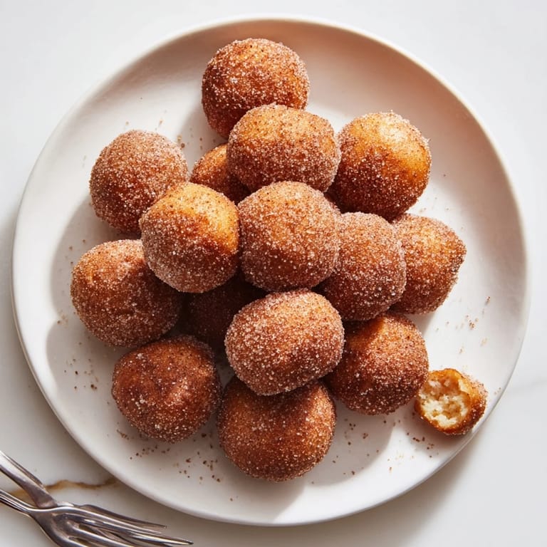 Deliciously crispy cinnamon sugar donut holes served warm, ideal with coffee.