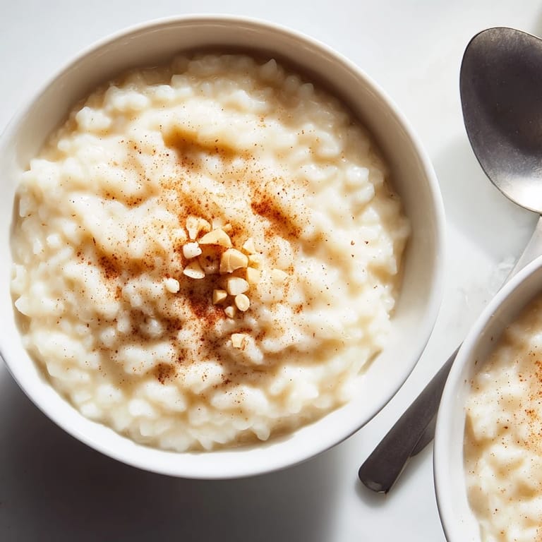 Classic rice pudding slowly simmered to perfection, offering a delightful creamy texture.  