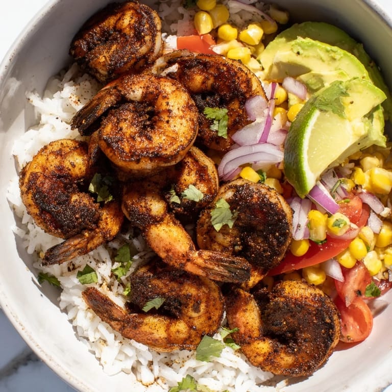Delicious Blackened Shrimp Bowls with fresh flavors: seasoned shrimp, salsa, and lime, a satisfying meal.
