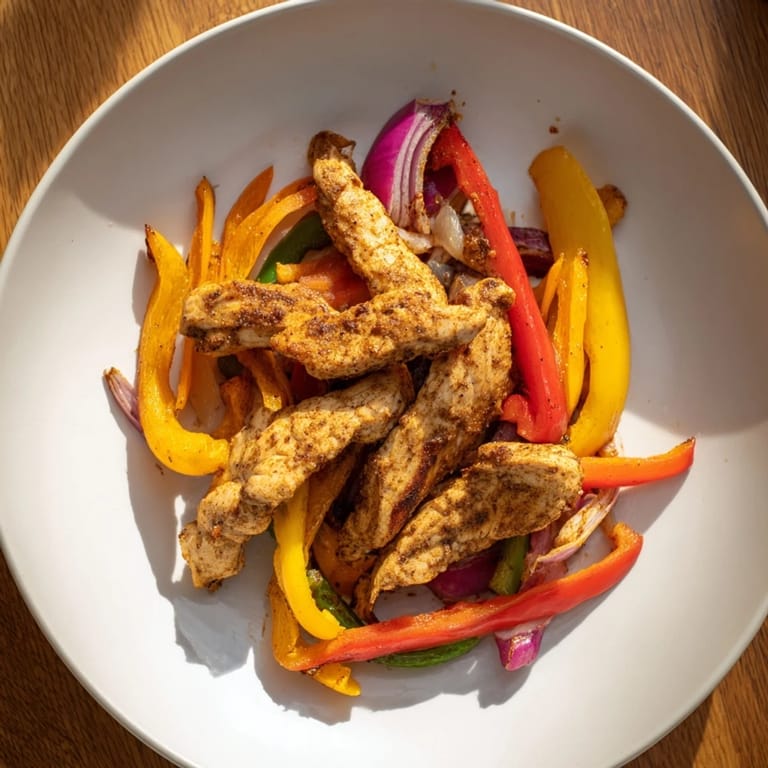 Enjoy easy Sheet-Pan Chicken Fajitas with tender chicken, vibrant veggies, and flavorful spices.