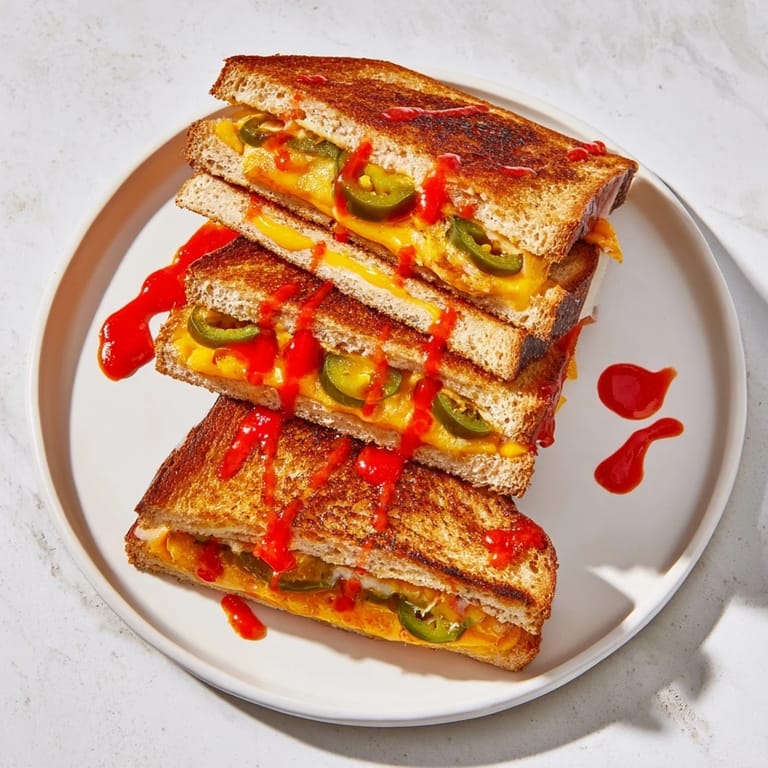 Freshly made Spicy Pickle Grilled Cheese Dippers, cut into perfect strips, await dipping into creamy ranch.