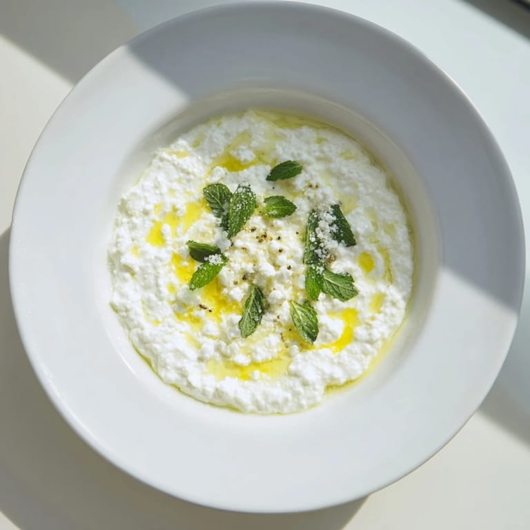 A perfect bowl of whipped feta, drizzled with refreshing lemon-mint for summer appetizers.