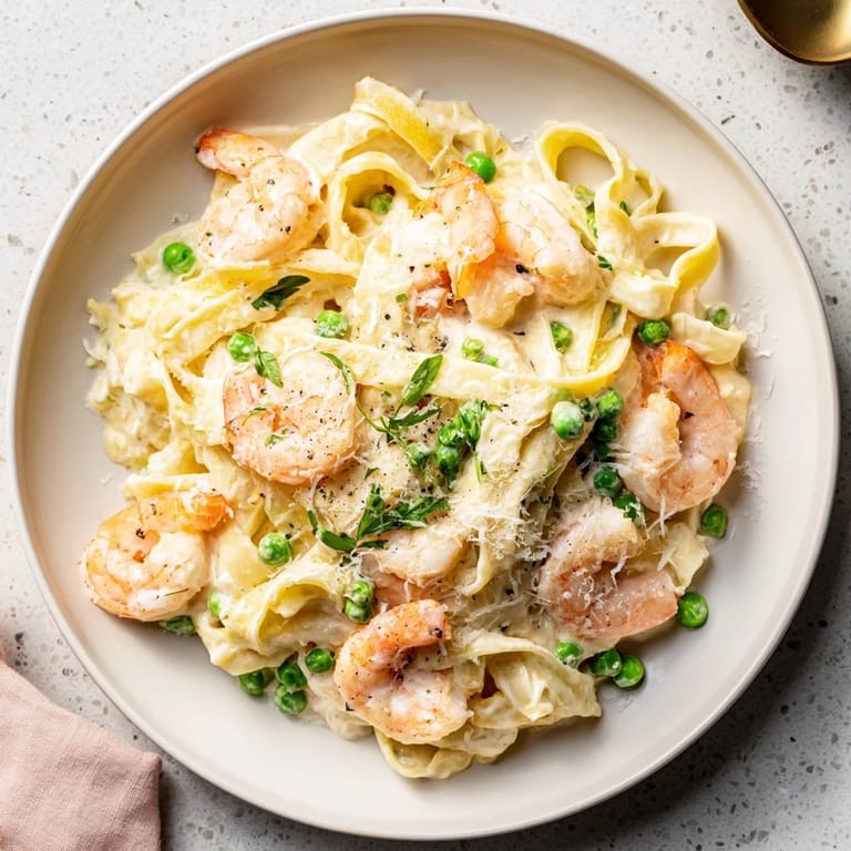 Vibrant image of Instant Pot Shrimp Alfredo Pasta: tender shrimp, rich sauce, and perfect al dente pasta.