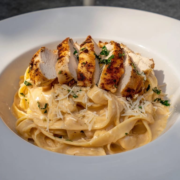 Warm, flavorful Cajun Chicken Alfredo Fettuccine featuring perfectly cooked pasta and savory chicken.