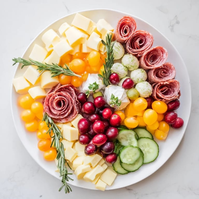 Festive Quick Christmas Charcuterie Wreath Board featuring colorful grapes, crackers, and creamy brie, perfect appetizer.