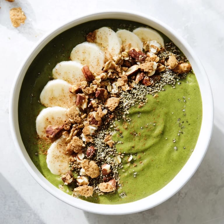 Vibrant green Gingerbread Cookie Matcha Smoothie Bowl with colorful fruit and crunchy cookie crumbles.