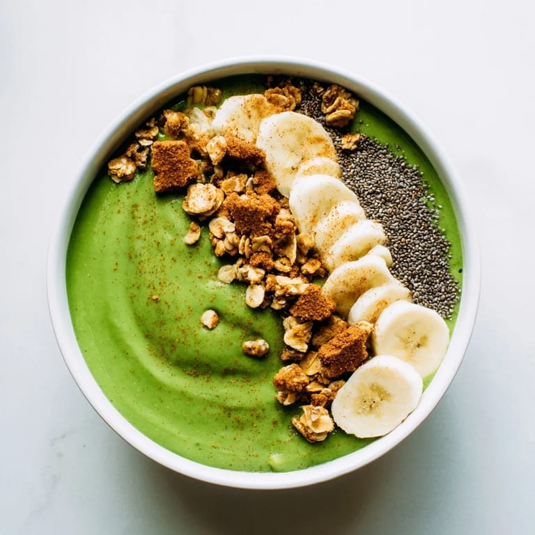 Enjoy a festive, spiced Gingerbread Cookie Matcha Smoothie Bowl for a cozy, healthy breakfast.