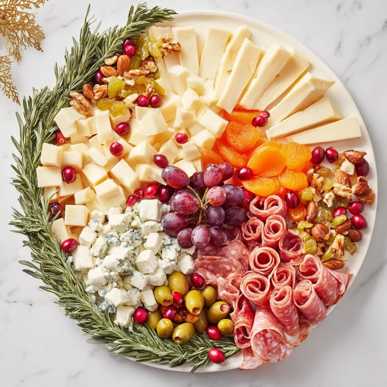 Vivid colors and textures of cheese and fruit create this amazing Holiday Wreath Cheese Platter ideal for sharing.