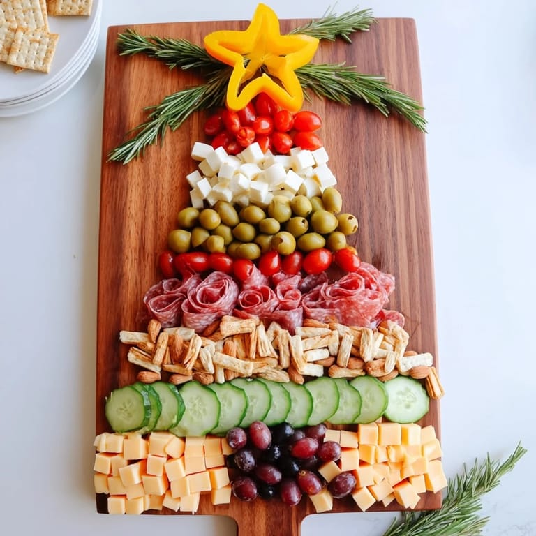 Arranging a delicious and festive Christmas Tree Snack Board perfect for holiday entertaining with many flavors.