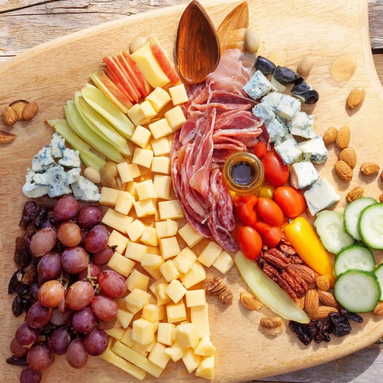 A delicious Horse-Shaped Grazing Board featuring assorted cheeses, charcuterie, and colorful fresh fruits, ready to enjoy.