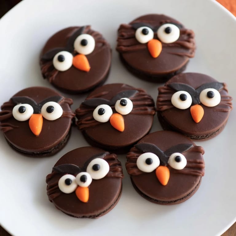 Adorable Hoot Hoot Owl-Themed treats arranged on a party tray, featuring cookies, Rice Krispie owls, and fruit skewers.