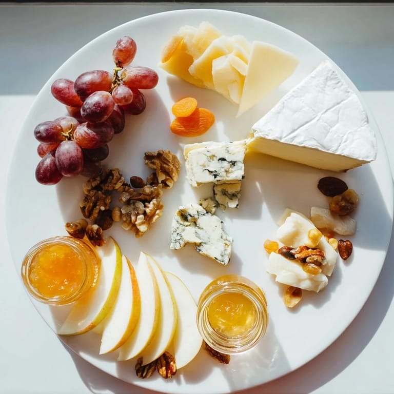 This Cheese Platter Cœur Passion features creamy brie and sharp comté alongside grapes, nuts, and crackers.