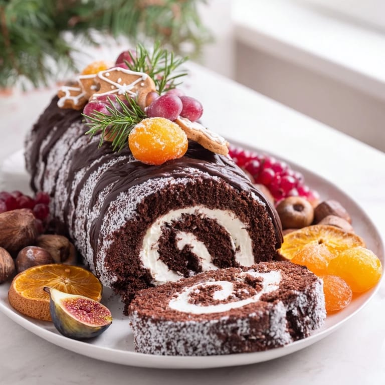 This Winter Warmer: Fireplace Log Dessert Board offers a cozy gathering of chocolate cake and treats.