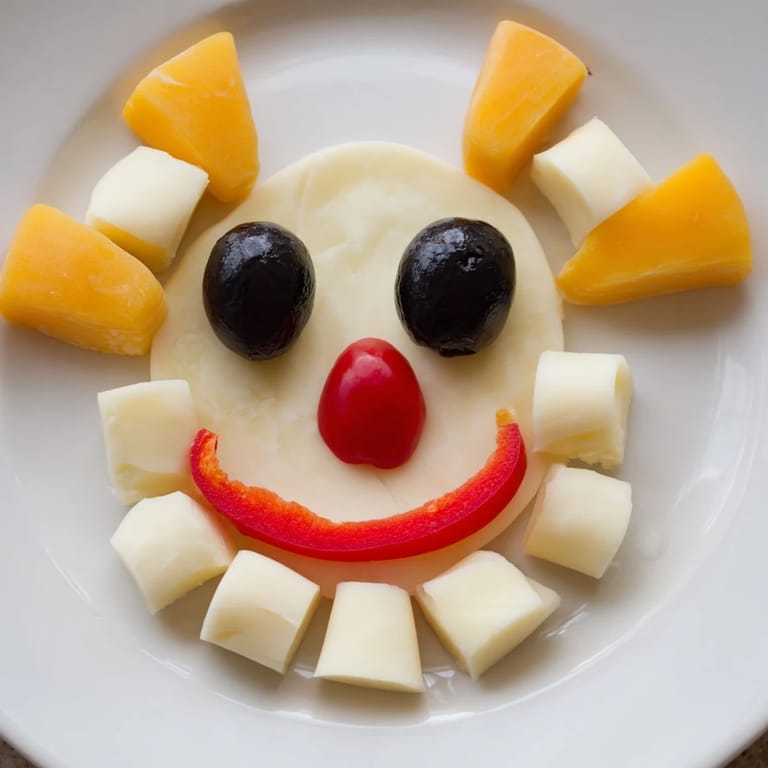 Vibrant photo of a cheesy reindeer face platter, loaded with crackers and veggies for a tasty appetizer.