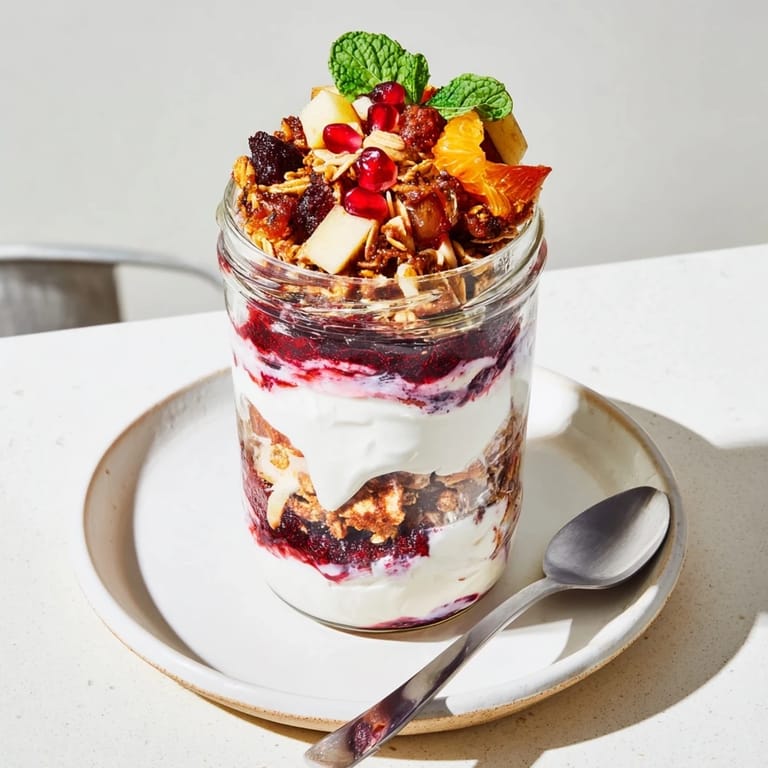 This vibrant Christmas Pudding Yogurt Parfait Bar stars a festive array of yogurt, fruit, and crunchy toppings.