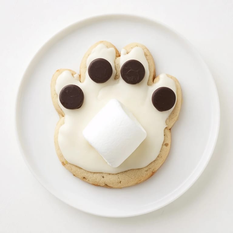 Freshly baked and festive Polar Bear Paw Print Cookies, ideal for winter holidays or children's parties.