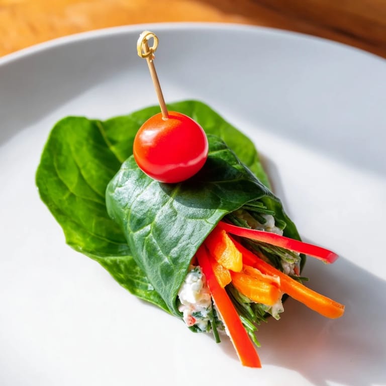 The festive Holly Leaf Spinach Wraps, ready to eat, are a gluten-free and vegetarian appetizer.