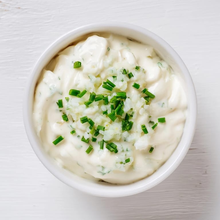 Close-up of creamy veggie ranch dip, garnished with chives, a quick and easy appetizer to make.