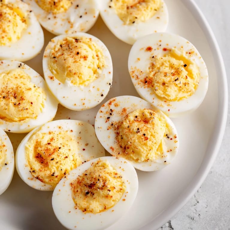 Enjoy a delicious brunch with this platter of hard-boiled eggs and everything bagel seasoning on a board.