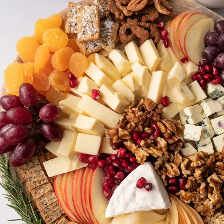 Beautifully arranged Winter Wonderland Snack Board, ready to serve, filled with holiday-themed goodies.