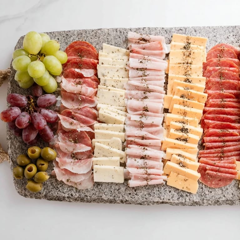 Visually stunning Industrial Slate recipe with prosciutto, cheddar, and the perfect mustard dollop.