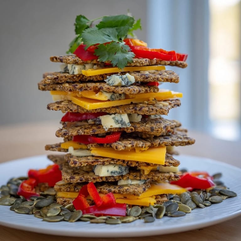 Appetizing Southwest Mesa recipe displaying cheese and cracker stacks with fresh cilantro on top.