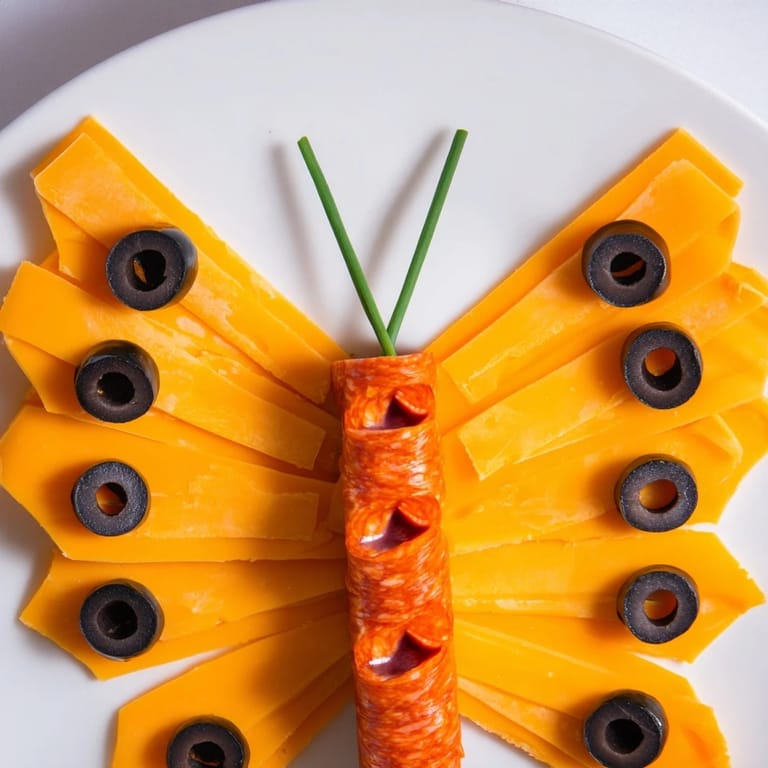 Vibrant cheddar wings and salami make The Butterfly Migration—a whimsical, delicious appetizer.