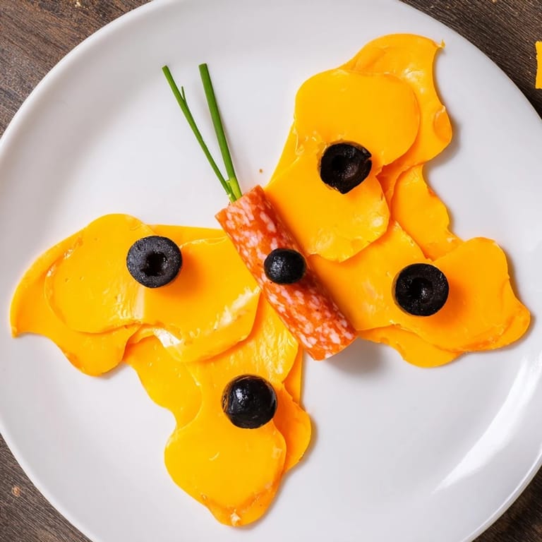 This plate of The Butterfly Migration appetizer features black olives and chives, ready to eat.