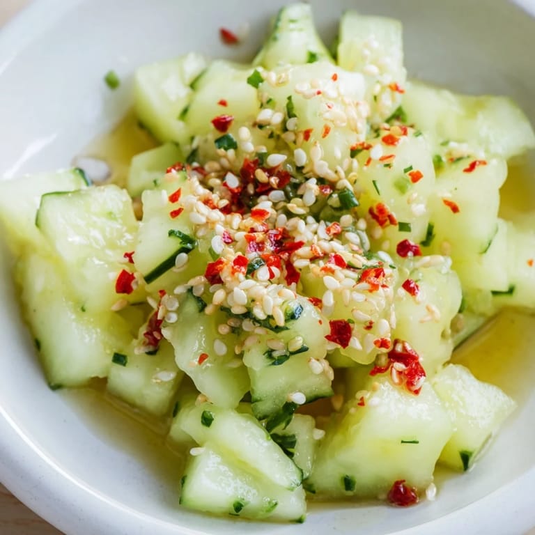 Fresh Cucumber Shaker salad featuring savory rice vinegar and MSG, ready to refresh with crispness.