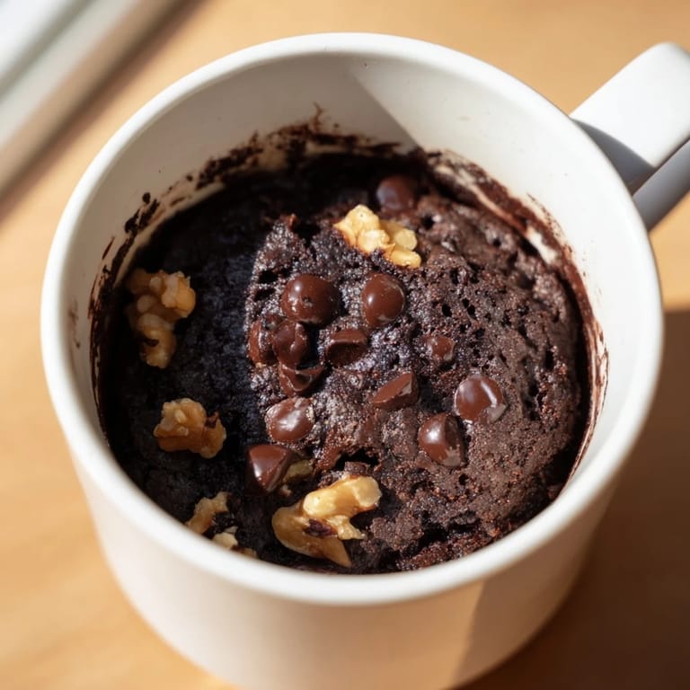 Warm, chocolatey goodness—a simple, single-serving mug brownie with a delightful, gooey center.