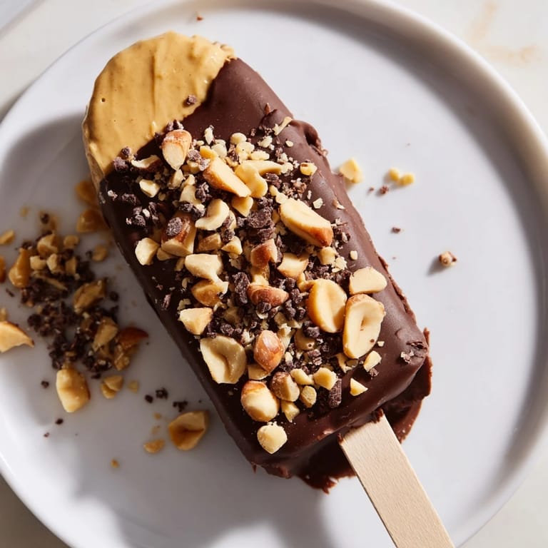 Vibrant image of homemade Frozen Banana Chocolate Pops, sprinkled with chopped peanuts, ready for a cool treat.