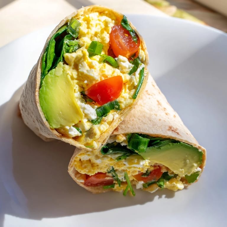Golden-colored feta egg wrap, a Mediterranean-inspired breakfast, packed with fresh ingredients.