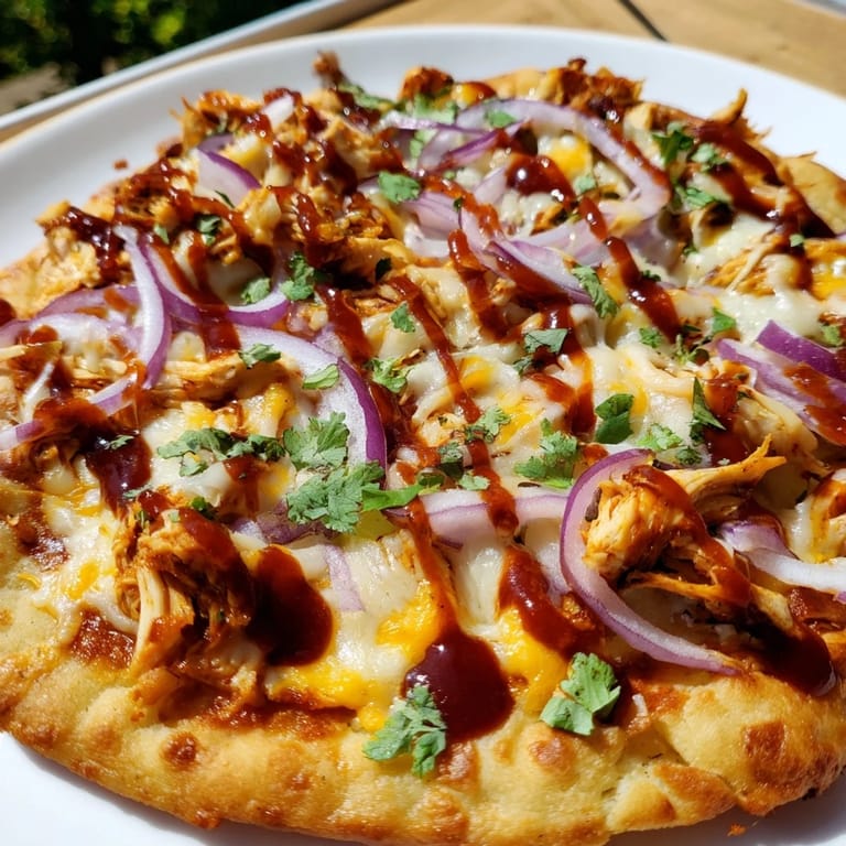 Savory BBQ Chicken Flatbread with vibrant red onion and bubbling cheese, perfect for a quick, delicious meal.