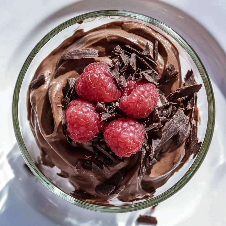 Beautiful serving glasses filled with a luscious chocolate avocado mousse, tempting and delicious.