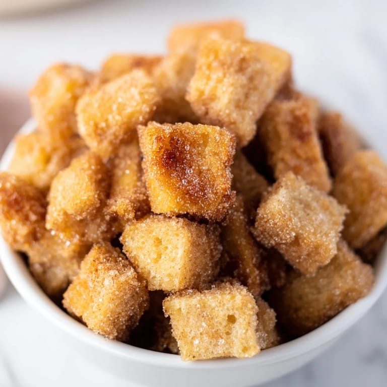 A bowlful of bite-sized French Toast Cereal, perfect for a cozy, delicious breakfast.
