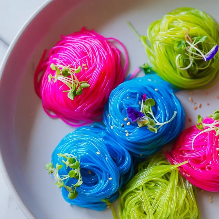 Imagine the amazing presentation: chilled neon noodle clouds, artfully garnished, ready for dipping.