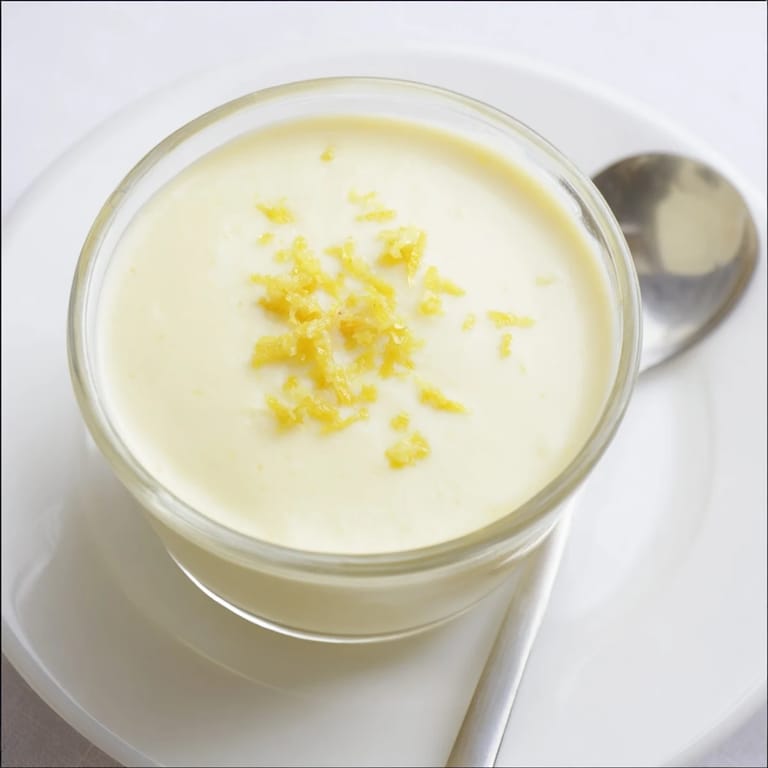 Silky smooth 3-Ingredient Lemon Posset, garnished and ready to be enjoyed as a simple, elegant treat.
