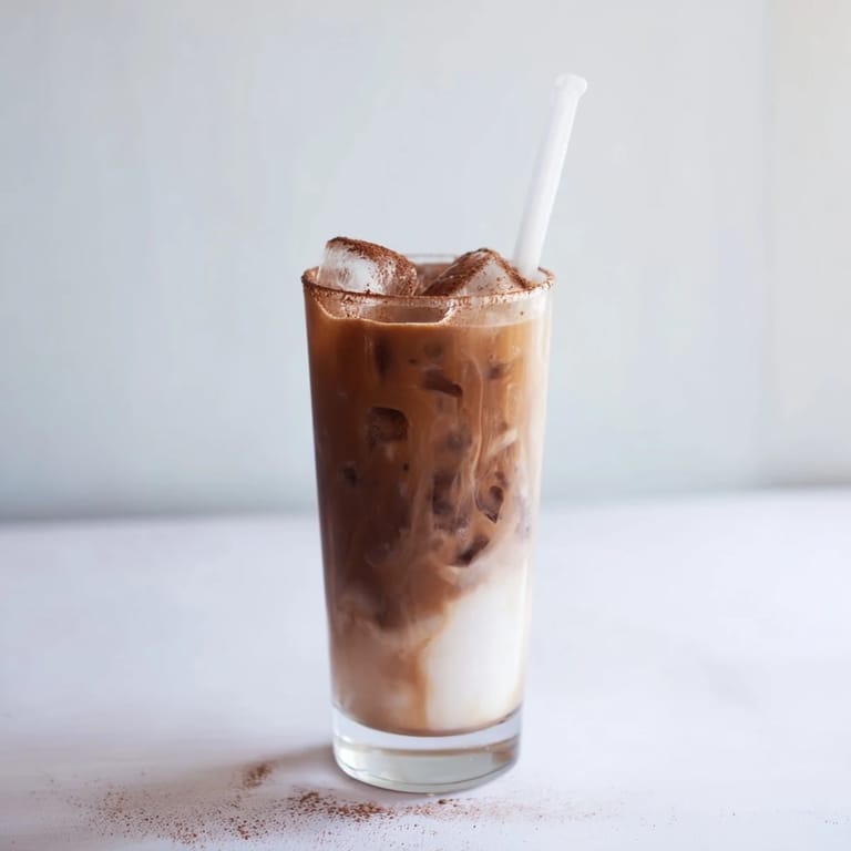 Homemade Milo ice latte featuring a rich chocolate malt base and cold milk, stirred gently over ice for the perfect cool treat.