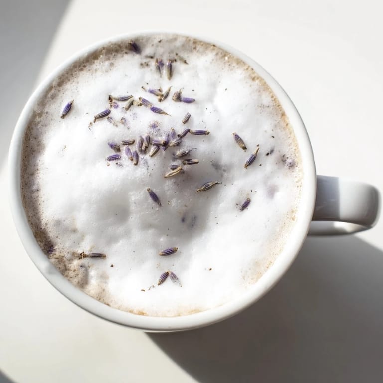 Served alongside a buttery shortbread cookie, this soothing Whipped Lavender Latte makes a perfect afternoon treat.