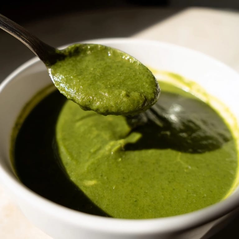 Vegan Big Green Immunity-Boosting Vegetable Soup served with crusty bread on a linen napkin, perfect for a nourishing lunch.